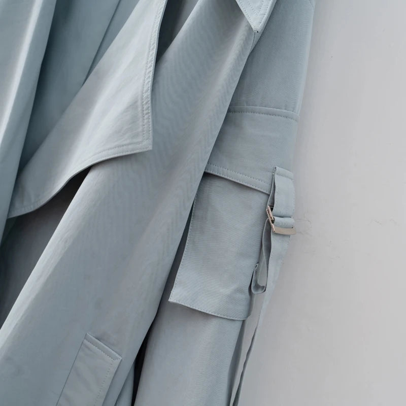 2024 Spring Fall New Korea style Women's Oversized Cotton Long Trench Coat With Belt  Casual Female Windbreaker