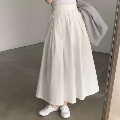 2024 Women Elegant White Long Skirts High Waist A-Line Cotton Maxi Skirts Women Casual Skirts