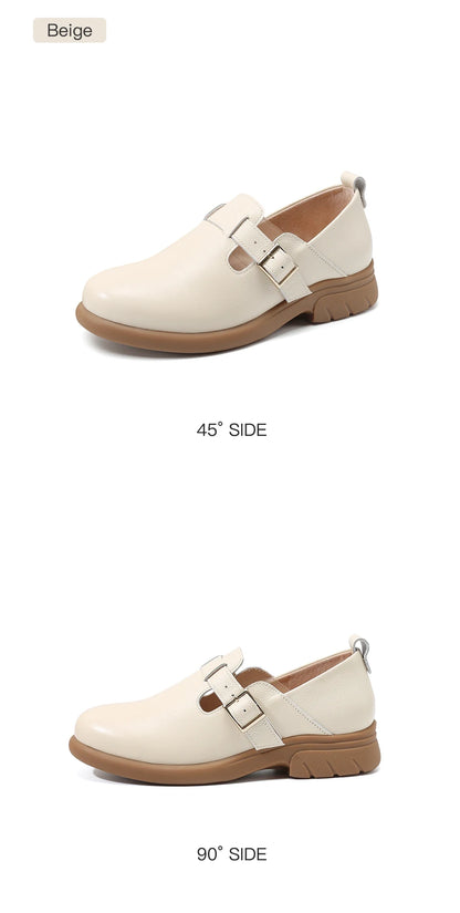 Loafers Women Spring Deep Single Shoes One Step Off Casual Shoes Leather Small Shoes British Style Platform Shoes Step-in