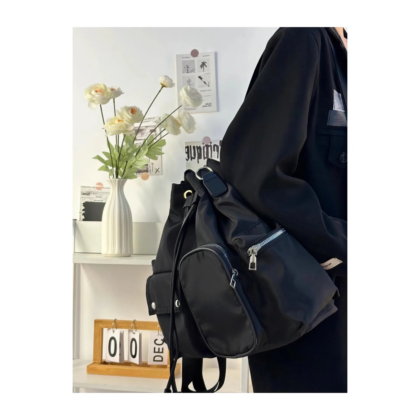 Sweet Cool Nylon Backpack Women's Lightweight Shoulder Crossbody Bag Dual Strap Casual Sle Fashionable Trendy Design Backpacks