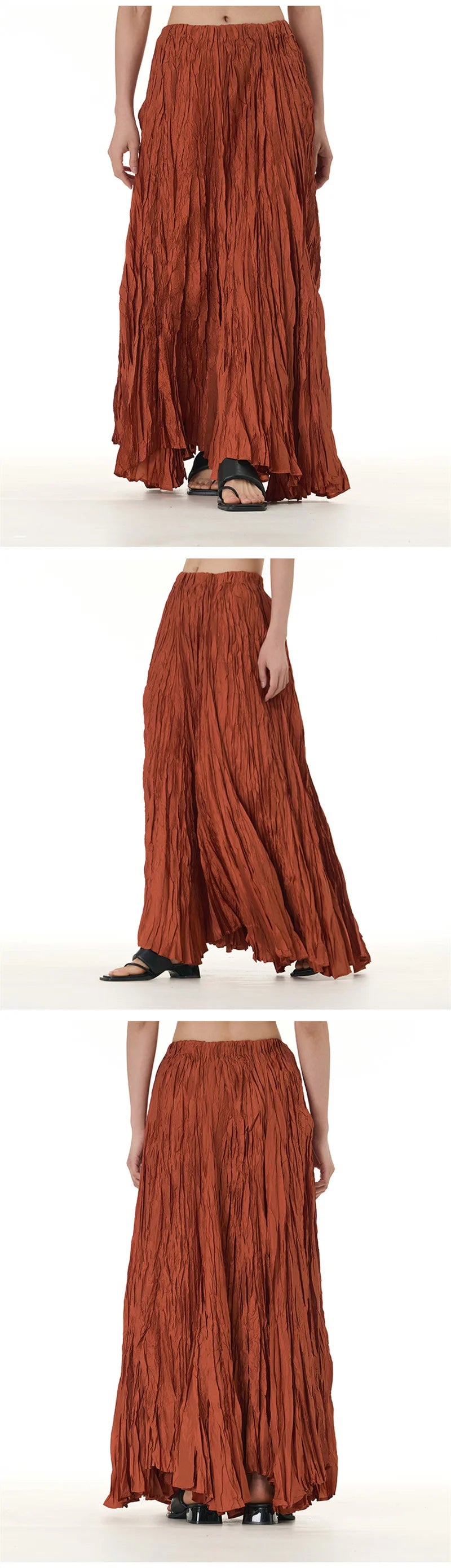 Elegant Drape Crumpled Skirts Women Summer Elastic Waist Big-Hem Long Skirts Large Size Loose Umbrella Skirts Female Streetwear