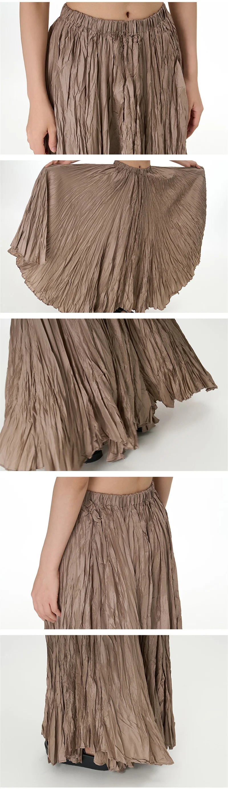 Elegant Drape Crumpled Skirts Women Summer Elastic Waist Big-Hem Long Skirts Large Size Loose Umbrella Skirts Female Streetwear