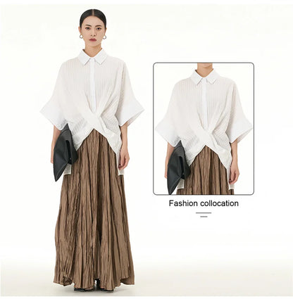 Elegant Drape Crumpled Skirts Women Summer Elastic Waist Big-Hem Long Skirts Large Size Loose Umbrella Skirts Female Streetwear