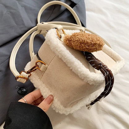 2024 Winter Lamb Woolen Handbag Women's Bag Designer Plush Handbag Fashion Casual Shoulder Messenger Bag Female Square bolsas