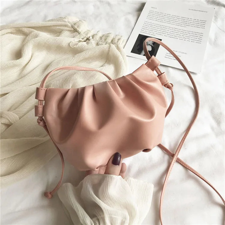 Fashion Women Shoulder Bag New Arrival Crossbody Bag Female Solid Color Pleated Design Ladies Bag Mini Zipper Cloud Bag For Girl