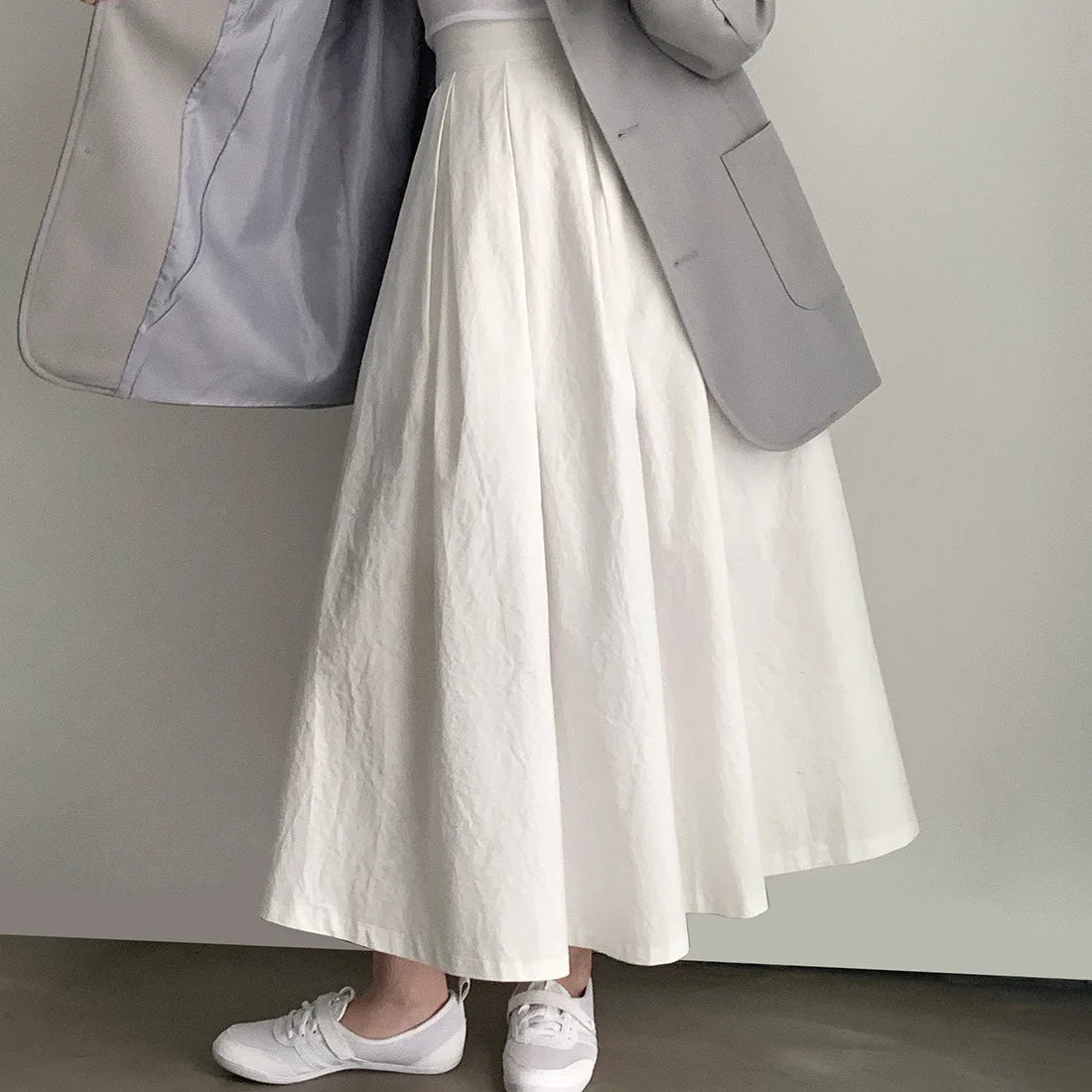 2024 Women Elegant White Long Skirts High Waist A-Line Cotton Maxi Skirts Women Casual Skirts