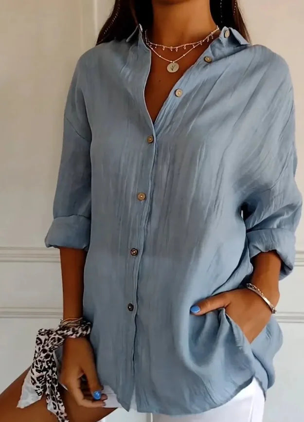 Shirt Women's Lapel Long Sleeve Solid Color Casual Single Breasted New Fashion Brown Black White Shirt Tops Blouses for Female