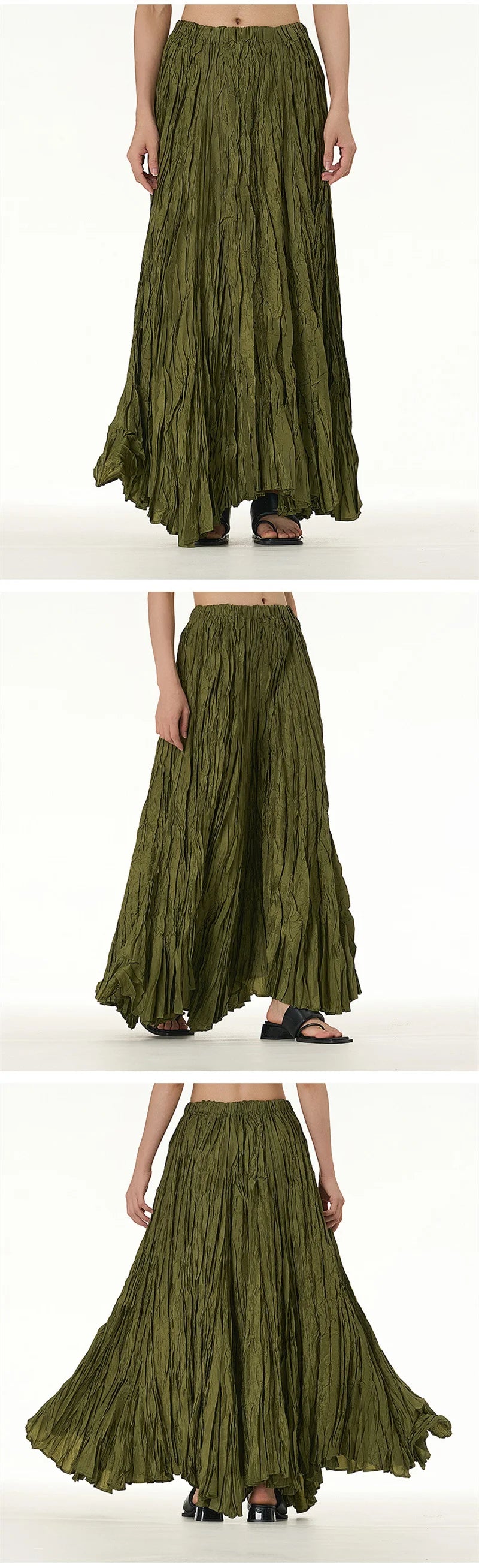 Elegant Drape Crumpled Skirts Women Summer Elastic Waist Big-Hem Long Skirts Large Size Loose Umbrella Skirts Female Streetwear