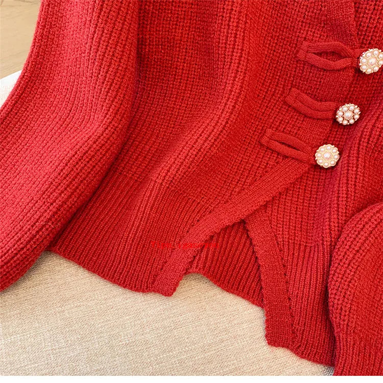 2025 Autumn Winter New Splicing Fake Two Pieces Knitted Cardigan Sweater Women Jacket Fashion Knitwear Loose Ladies Tops B693