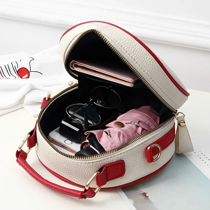 Litchi Pattern Contrast Color Cherry Small Backpack 2022 New Women's One-shoulder Messenger Mobile Phone Bag
