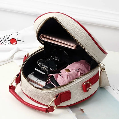 Litchi Pattern Contrast Color Cherry Small Backpack 2022 New Women's One-shoulder Messenger Mobile Phone Bag