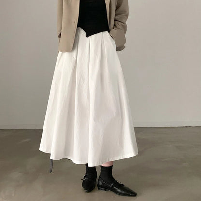 2024 Women Elegant White Long Skirts High Waist A-Line Cotton Maxi Skirts Women Casual Skirts
