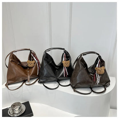 Retro Large Capacity Women's Tote Bag Fashionable Casual Double Shoulder Backpack for Autumn Winter New Arrival Trendy Handbags