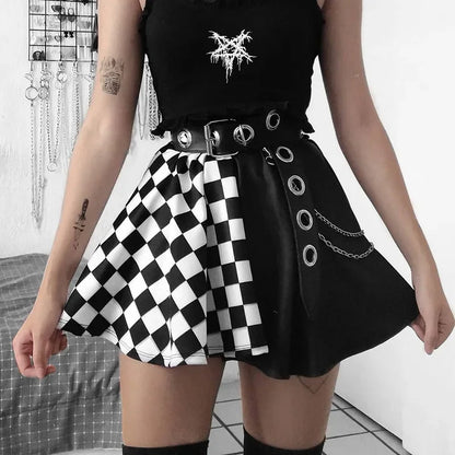 Harajuku Punk Gothic Skirt Women Y2k E-girl Emo Alt Retro Plaid Patchwork High Waist Skirt Mall Goth Aesthteic Clubwear