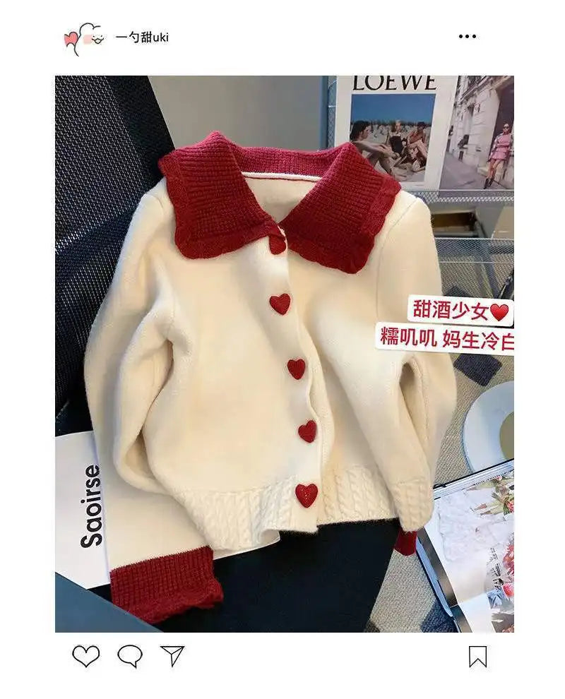 Japanese Gentle Sweater Coat Women Autumn and Winter Design Feeling Small Love Soft Glutinous Doll Neck Knitted Cardigan Female