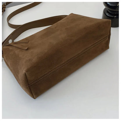 New Fashion Simple Fall Winter Spacious Boston Tote Bag Soft Matte Suede Design Women's Large Capacity Portable Hand Strap Bag