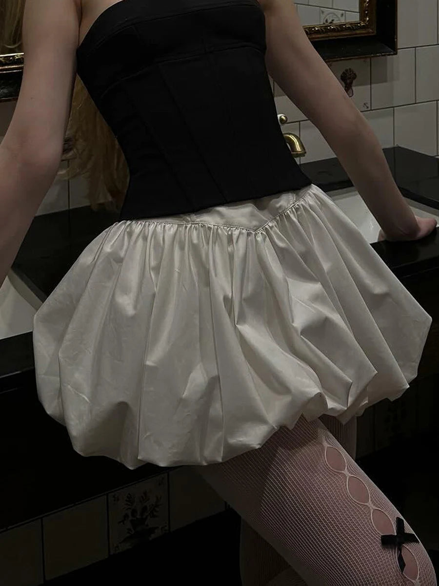 Women Y2K Bubble Skirt y2k Clothes Elegant Solid Color High Waist A Line Bud Mini Skirt 2000s Evening Party Skirts Streetwear