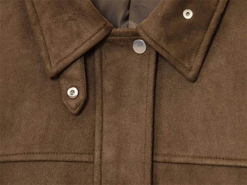 Women's Jacket New Fall 2025 Dark Brown Long Sleeve Bomber Jacket Pocket Decoration Casual Fashion Simple Personality