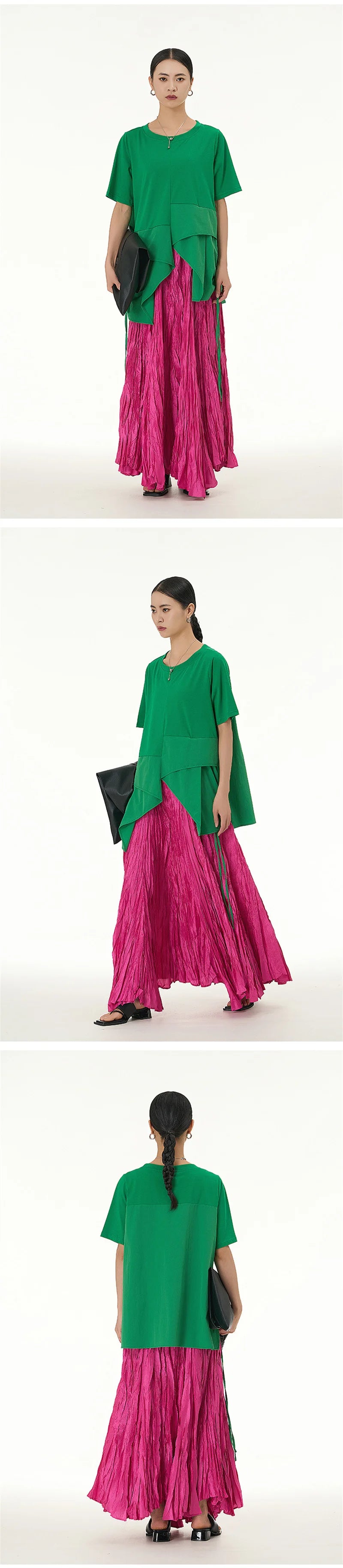 Elegant Drape Crumpled Skirts Women Summer Elastic Waist Big-Hem Long Skirts Large Size Loose Umbrella Skirts Female Streetwear