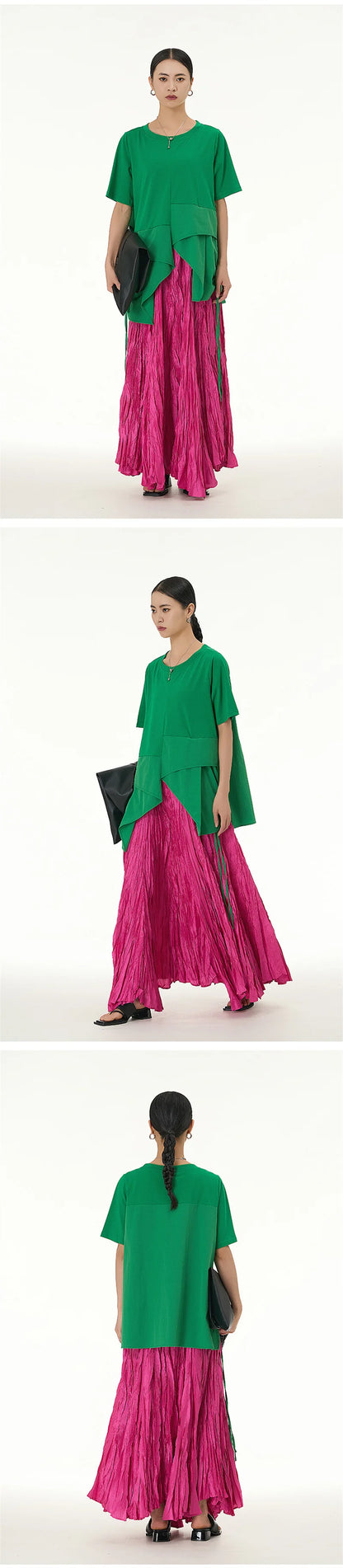 Elegant Drape Crumpled Skirts Women Summer Elastic Waist Big-Hem Long Skirts Large Size Loose Umbrella Skirts Female Streetwear