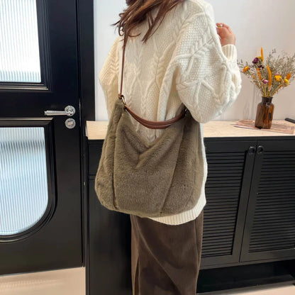 Autumn/Winter faux mink fur women's bag, commuter-friendly large-capacity tote bag, versatile handheld single-shoulder bags