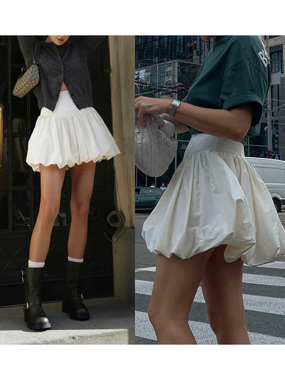 Women Y2K Bubble Skirt y2k Clothes Elegant Solid Color High Waist A Line Bud Mini Skirt 2000s Evening Party Skirts Streetwear