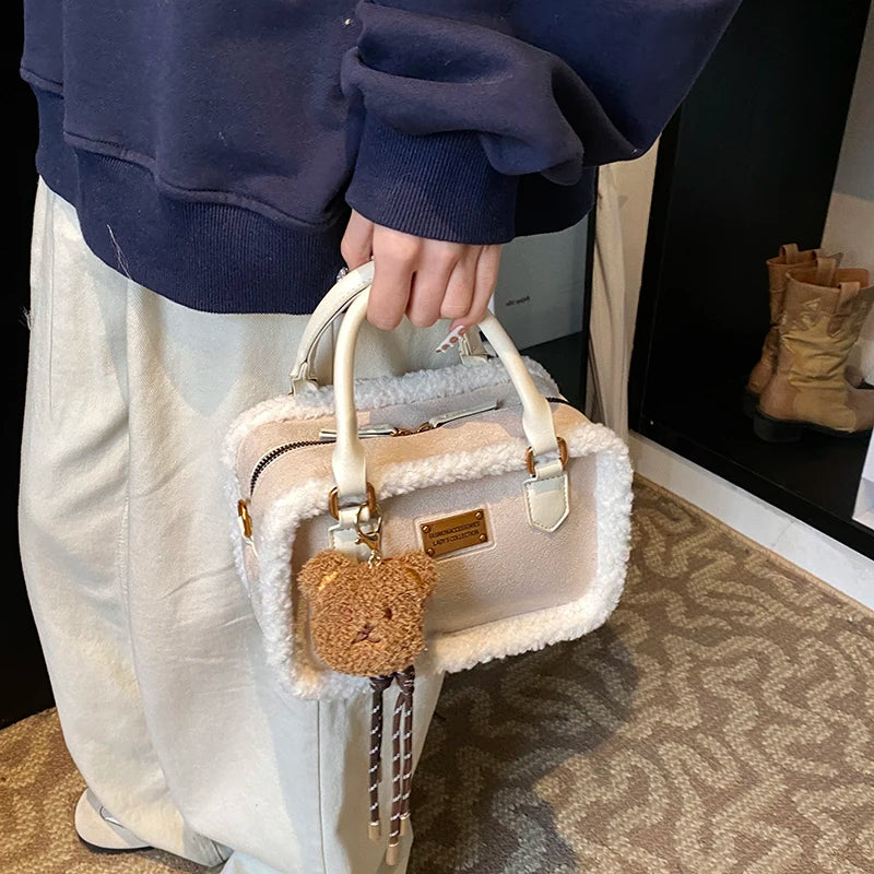 2024 Winter Lamb Woolen Handbag Women's Bag Designer Plush Handbag Fashion Casual Shoulder Messenger Bag Female Square bolsas