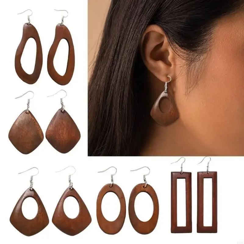 Classical Wooden Earrings For Women Geometric Long Perfect For Adding A Vintage To Fall And Winter Ensembles P9YF