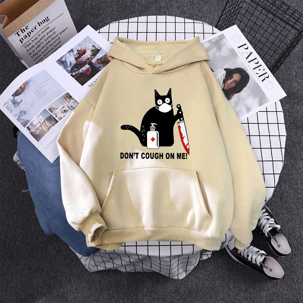 Hoody Little Black Cat And Knife Sweatshirt With Hooded Woman Oversized Aesthetic Hoodie Womens Winter Female Cats Hoodies