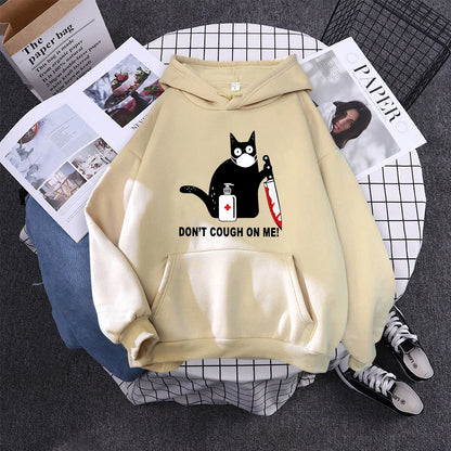 Hoody Little Black Cat And Knife Sweatshirt With Hooded Woman Oversized Aesthetic Hoodie Womens Winter Female Cats Hoodies