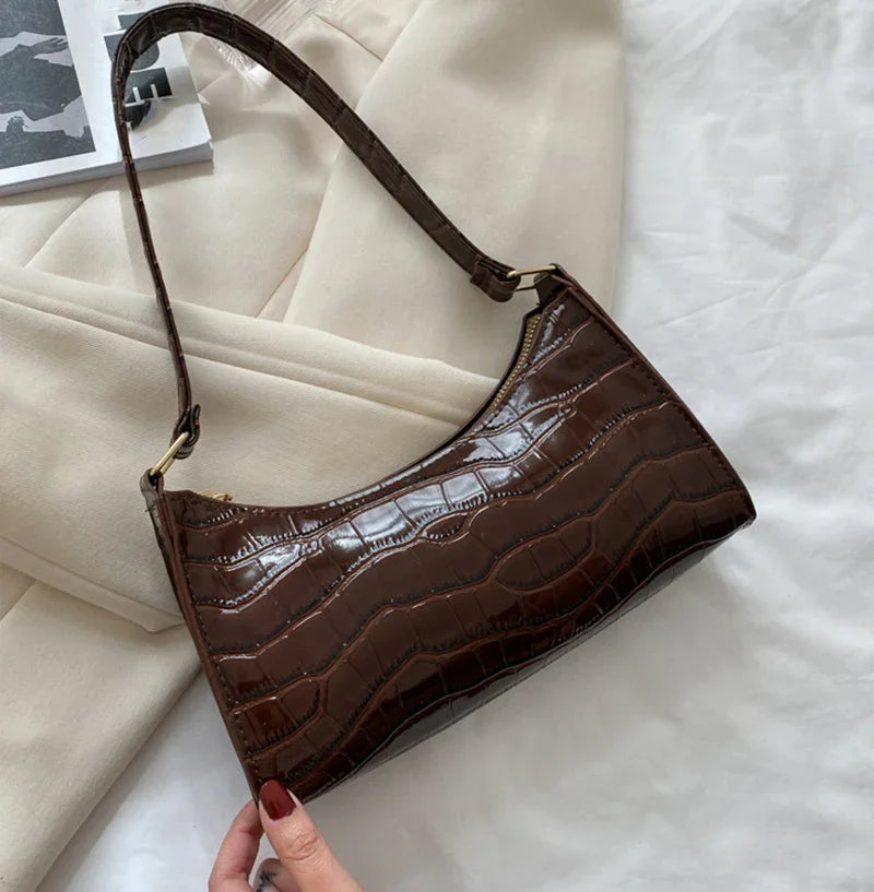 Fashion PU Leather Bags for Women Alligator Pattern Armpit Handbag Female Small Underarm Messenger Bag and Purse Designer Bag