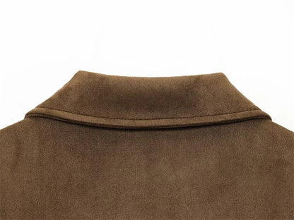 Women's Jacket New Fall 2025 Dark Brown Long Sleeve Bomber Jacket Pocket Decoration Casual Fashion Simple Personality