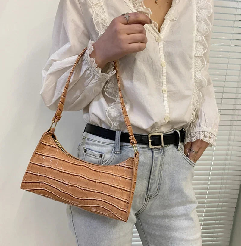 Fashion PU Leather Bags for Women Alligator Pattern Armpit Handbag Female Small Underarm Messenger Bag and Purse Designer Bag