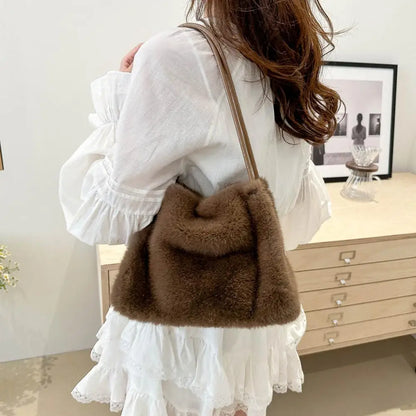 Handbag Faux Mink Plush Women's Bag Large Capacity Shoulder Bag Fall