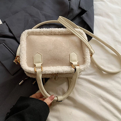 2024 Winter Lamb Woolen Handbag Women's Bag Designer Plush Handbag Fashion Casual Shoulder Messenger Bag Female Square bolsas