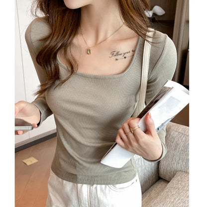 Women's T-shirts Modal Long Sleeve High stretch Slim Fit Bottoming Shirts Casual Autumn Warm Inner Top Knit Shirt