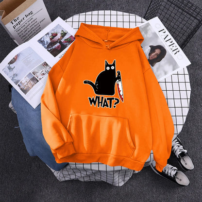 Hoody Little Black Cat And Knife Sweatshirt With Hooded Woman Oversized Aesthetic Hoodie Womens Winter Female Cats Hoodies