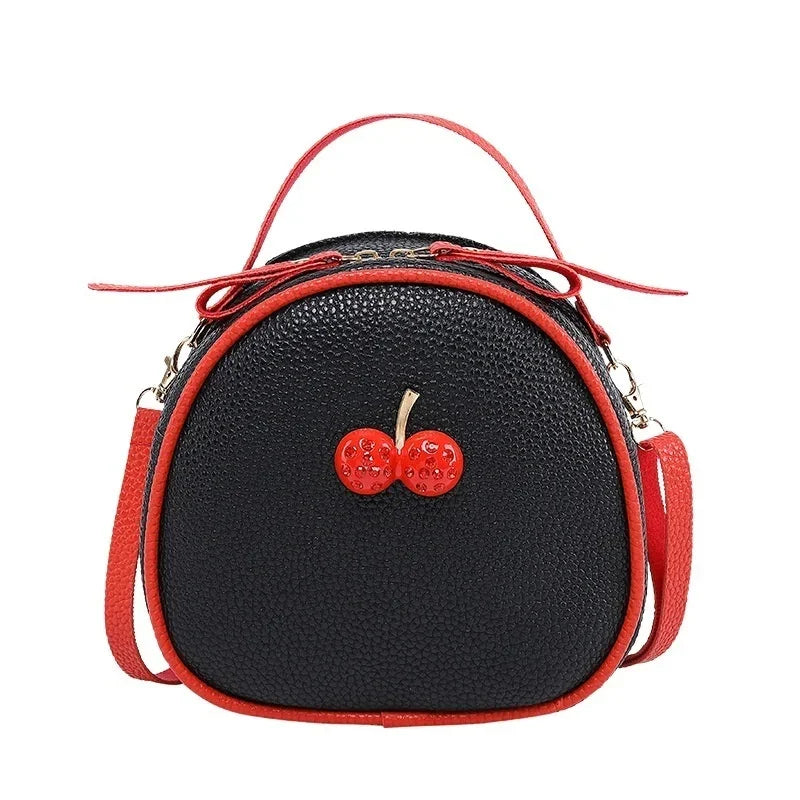 Litchi Pattern Contrast Color Cherry Small Backpack 2022 New Women's One-shoulder Messenger Mobile Phone Bag