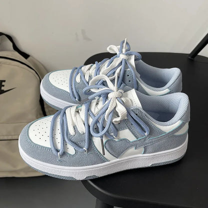 Summer Sneakers Girly Heart Fashion Blue Casuals Sneakers New Couple Trend Lace-up White Shoes Sneakers Women Shoes