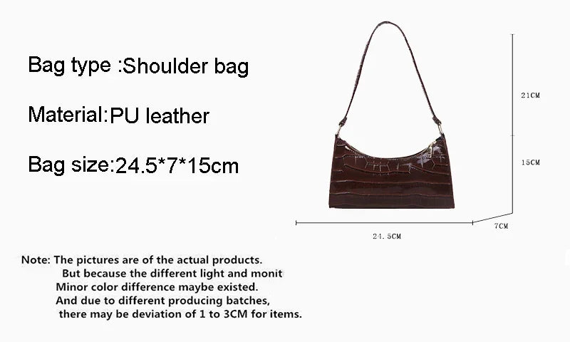 Fashion PU Leather Bags for Women Alligator Pattern Armpit Handbag Female Small Underarm Messenger Bag and Purse Designer Bag