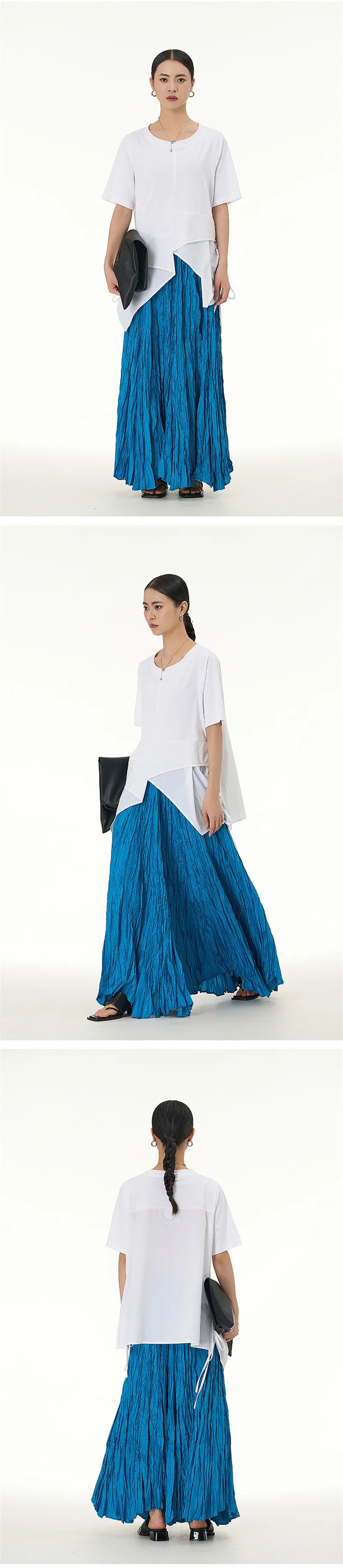 Elegant Drape Crumpled Skirts Women Summer Elastic Waist Big-Hem Long Skirts Large Size Loose Umbrella Skirts Female Streetwear