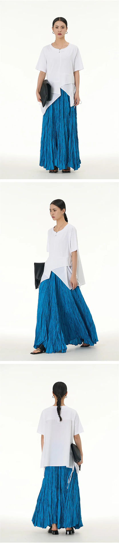 Elegant Drape Crumpled Skirts Women Summer Elastic Waist Big-Hem Long Skirts Large Size Loose Umbrella Skirts Female Streetwear