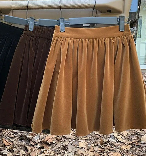 Winter Velvet Skirts New Design 2024 New Year Spring Japan Girls Chic Fashion Elastic Waist Mini Skirt