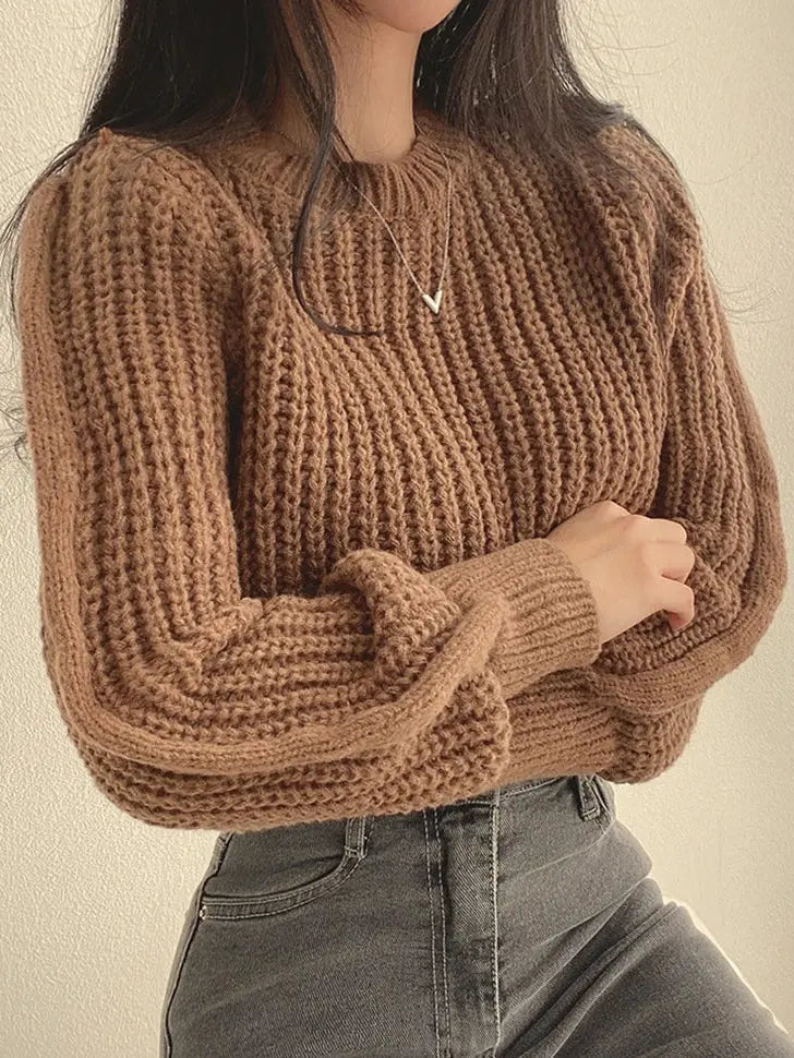 Loose Vintage Harajuku Lantern Long Sleeve Women Sweater Autumn Winter Knitwear Soft Warm Tops Chic Solid Femme Sweater
