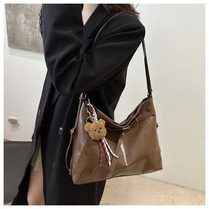 Retro Large Capacity Women's Tote Bag Fashionable Casual Double Shoulder Backpack for Autumn Winter New Arrival Trendy Handbags