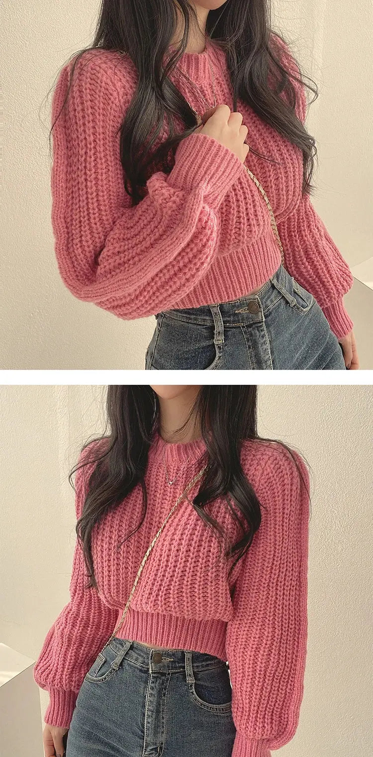 Loose Vintage Harajuku Lantern Long Sleeve Women Sweater Autumn Winter Knitwear Soft Warm Tops Chic Solid Femme Sweater