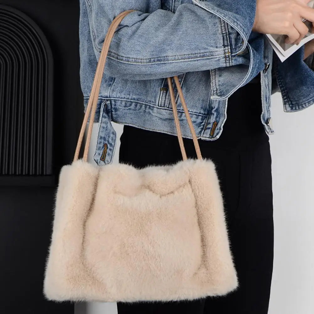 Handbag Faux Mink Plush Women's Bag Large Capacity Shoulder Bag Fall