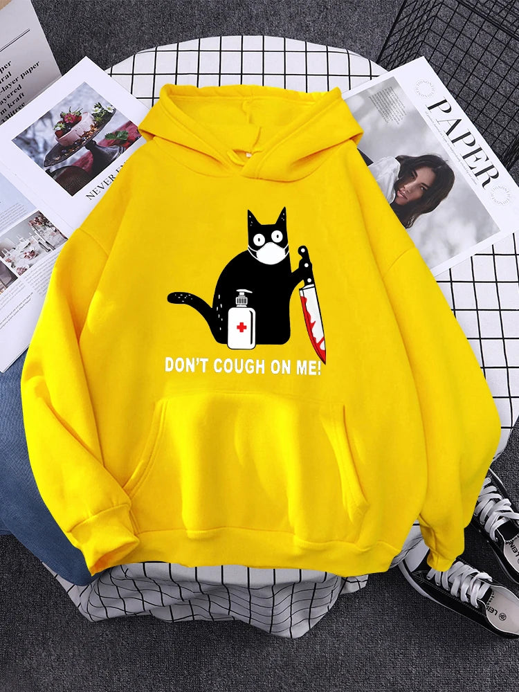 Hoody Little Black Cat And Knife Sweatshirt With Hooded Woman Oversized Aesthetic Hoodie Womens Winter Female Cats Hoodies