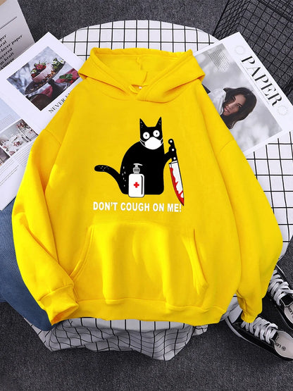 Hoody Little Black Cat And Knife Sweatshirt With Hooded Woman Oversized Aesthetic Hoodie Womens Winter Female Cats Hoodies