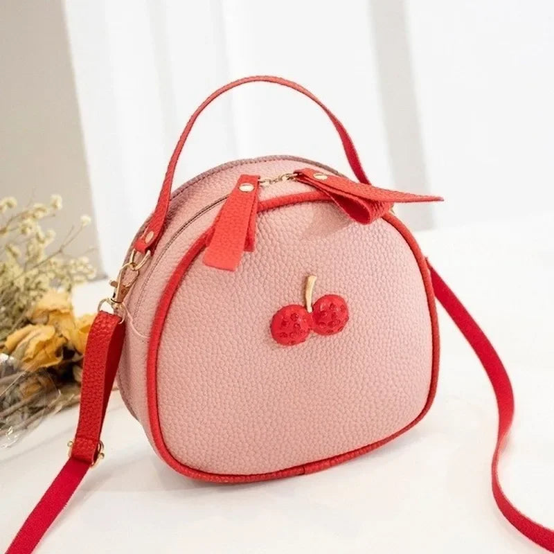 Litchi Pattern Contrast Color Cherry Small Backpack 2022 New Women's One-shoulder Messenger Mobile Phone Bag